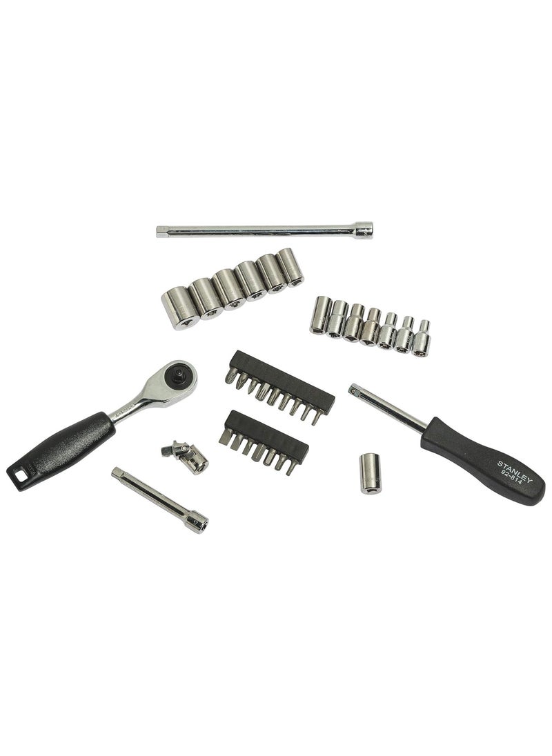 Stanley - STANLEY 1-89-033 1/4'' Drive 6 point Socket and Bit Mechanic Tool Kit Silver 35-Pieces - Image 1