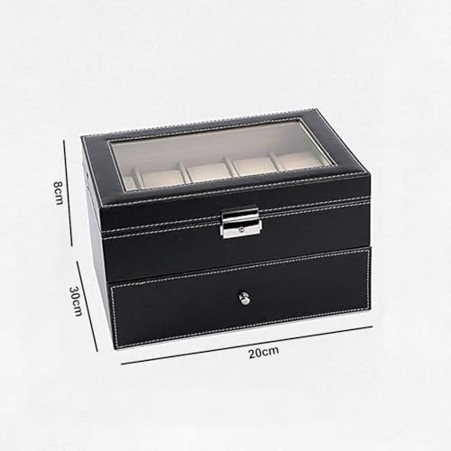 Divinext PU Leather 20 Slots Watch Case for Men Women Double Layer Watch Box Organizer with Large Capacity,30 X 20 X 8 cm(Black Color) - Image 3