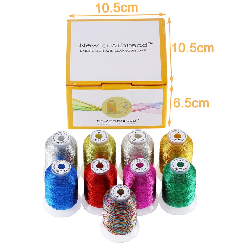 New brothread 9 Basic Colors Metallic Embroidery Machine Thread Kit 500M (550Y) Each Spool for Computerized Embroidery and Decorative Sewing - Image 4
