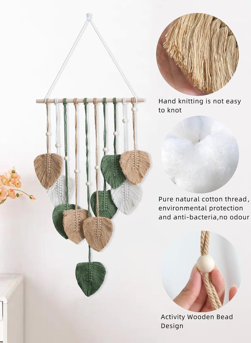 انتيكيانو تعليق على الحائط من مكرمية، ديكور حائط بوهو مصنوع يدويًا، نسيج، نسيج منسوج من مكرمية مع خرزات وأوراق خشبية لغرفة المعيشة، غرفة النوم، الزفاف، ديكور العطلات (بني) - Image 3