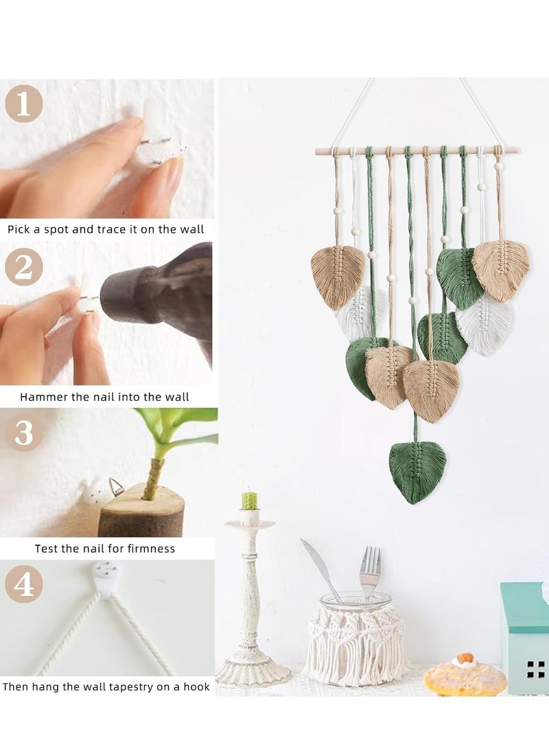 انتيكيانو تعليق على الحائط من مكرمية، ديكور حائط بوهو مصنوع يدويًا، نسيج، نسيج منسوج من مكرمية مع خرزات وأوراق خشبية لغرفة المعيشة، غرفة النوم، الزفاف، ديكور العطلات (بني) - Image 4