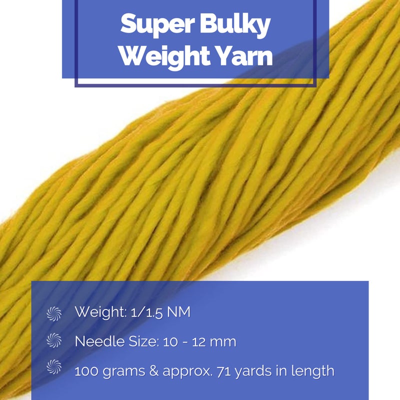 Revolution Fibers | Premium Super Bulky Merino Wool | 100-Grams, Chunky Weight Thick Wool for Knitting, Crochet, Baby Blanket, Dyed, Felting, Weaving, Mustard Yellow - Image 2