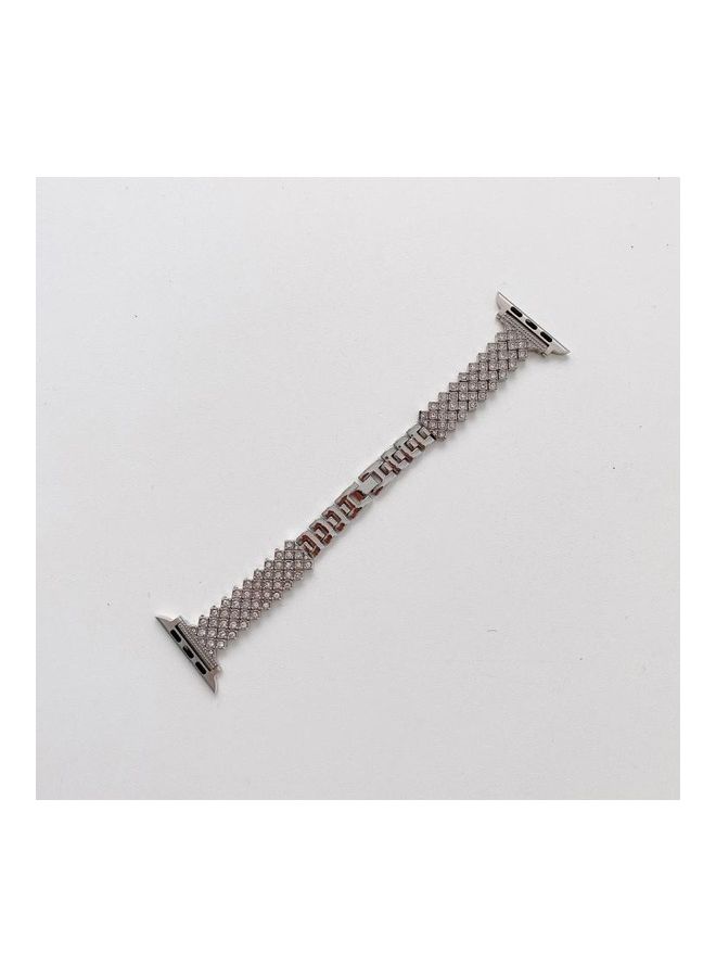 NIBEMINENT Rhombus Full Diamond Metal Replacement Wrist Strap Watchband with Case For Apple Watch Series 6/SE/5/4 40mm Silver - Image 2