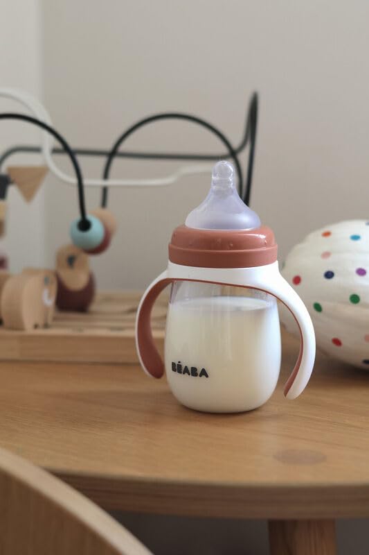Baba BEABA 2in1 Baby Bottle to Transition Sippy Cup No Spill Sippy Cup Includes Removable Handles Silicone Baby Bottle Nipple and Soft Spout 7 oz Terracotta - Image 5