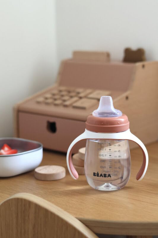 Baba BEABA 2in1 Baby Bottle to Transition Sippy Cup No Spill Sippy Cup Includes Removable Handles Silicone Baby Bottle Nipple and Soft Spout 7 oz Terracotta - Image 2