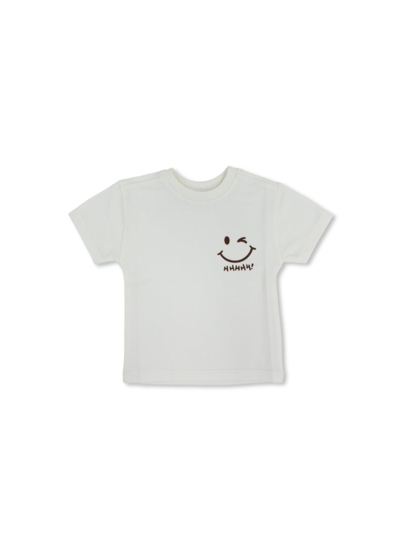 Berceau Baby Boys Cotton T-Shirt – Off-White with Smile Face Print - Image 1