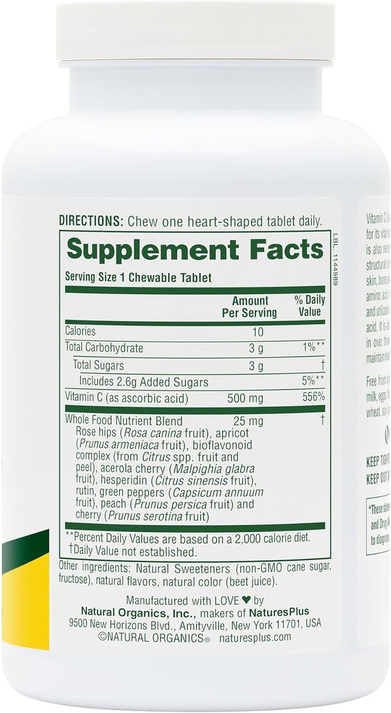 Nature's Plus Natures Plus Chewable Lovites Vitamin C 500 mg - Heart-Shaped Tablets, 90 Count, Natural Fruit Flavor, Vegan & Gluten Free - Image 4