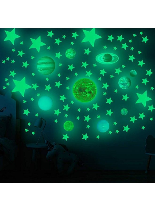MLM Glow In The Dark Stars And Planets Solar System Wall Decals 110Pcs Glowing Ceiling Spaceship Stars Wall Stickers Best Gift For Kids Bedding Room Nursery Home Decoration Party Birthday(Small Size) - Image 1