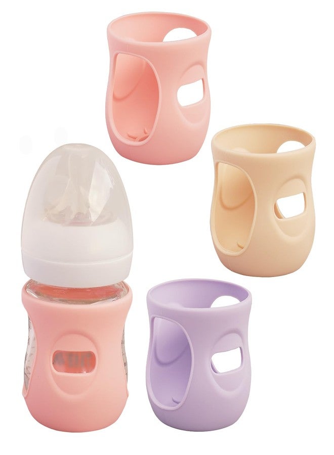 Kingwi 3 Pack Silicone Sleeves for Avent Natural Glass Baby Bottles, Anti Breakage Baby Bottle Holder, Compatible with Philips Avent Glass Natural Baby Bottle (Cute Pink+Light Purple+Beige, 4 OZ) - Image 1