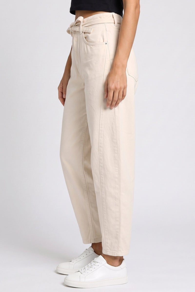 Threadbare Women Regular Fit Solid Non Stretchable Barrel Leg Jeans, Cream - Image 3