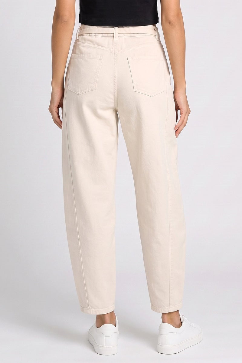 Threadbare Women Regular Fit Solid Non Stretchable Barrel Leg Jeans, Cream - Image 4