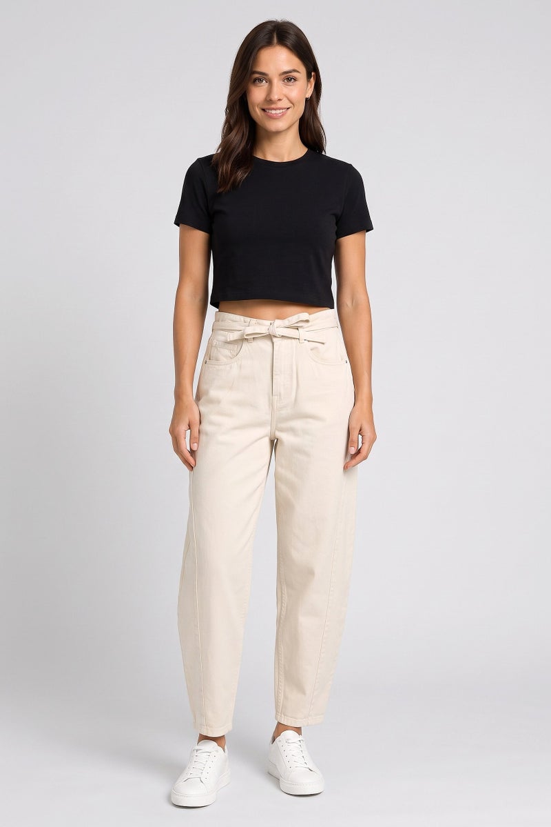 Threadbare Women Regular Fit Solid Non Stretchable Barrel Leg Jeans, Cream - Image 2