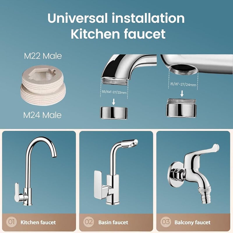 AMINAC Sink Filter Water Filter, 3-Function 360° Rotating Kitchen Faucet Filter with Stainless Steel Core – Removes Chlorine, Fluoride, Heavy Metals, Reduces Hard Water Minerals for Kitchen - Image 3