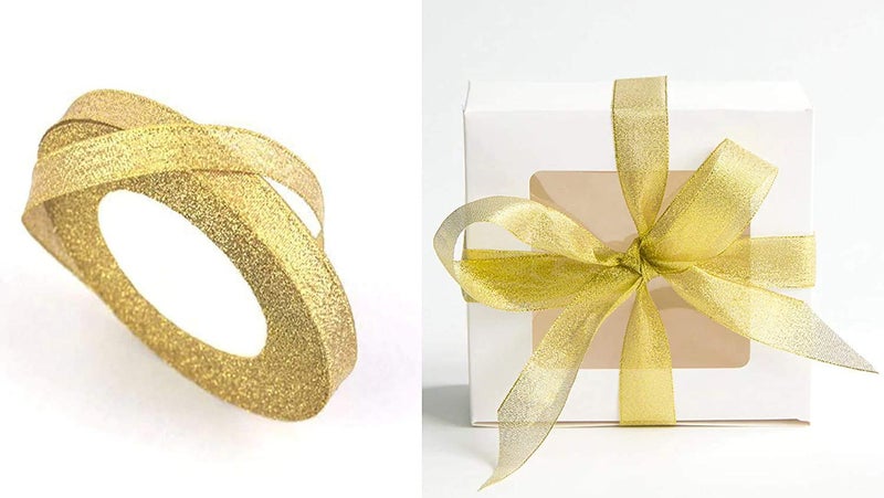 DIY Crafts Pack of 25 Yards, Width 5cm, 25/50/75Yards Gold Silver Silk Satin Ribbon for Crafts Wedding Decorative DIY Organza Onions Ribbons Bow Christmas Gift Supp(Pack of 25 Yards, Width 5cm) - Image 5