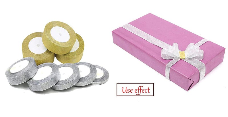 DIY Crafts Pack of 25 Yards, Width 5cm, 25/50/75Yards Gold Silver Silk Satin Ribbon for Crafts Wedding Decorative DIY Organza Onions Ribbons Bow Christmas Gift Supp(Pack of 25 Yards, Width 5cm) - Image 4