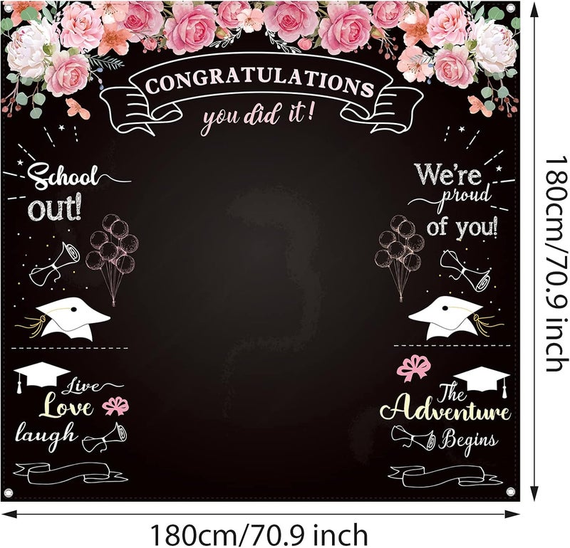 Sumind 70.9 x 70.9 Inch Class of 2026 Graduation Backdrops for Photoshoot Fabric Floral Congratulation Backdrop Congrats Photography Background for Graduation Prom Party Decor Photo(Pink,Black) - Image 2
