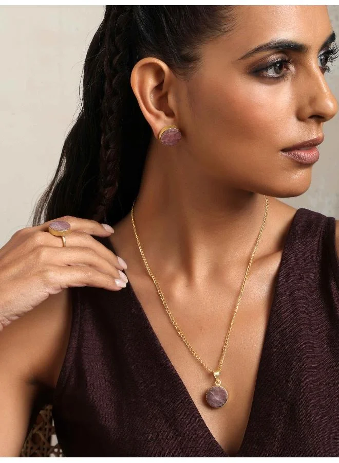 trueBrowns trueBrowns Gold Tone Pink Stone Pendant Set
