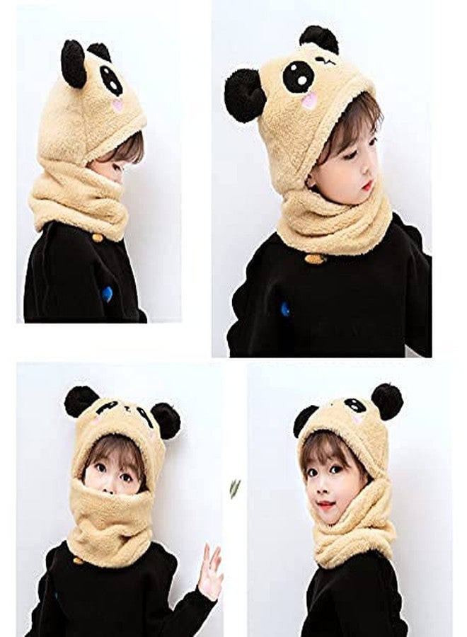 V3E Kids Boy's & Girl's Winter Fuzzy Plush Balaclava Hat Cartoon Panda Animal Thick Windproof Full Cover Earflap Hood Cap Neck Warmer Scarf (Beige)-(1-4 Year) - Image 4