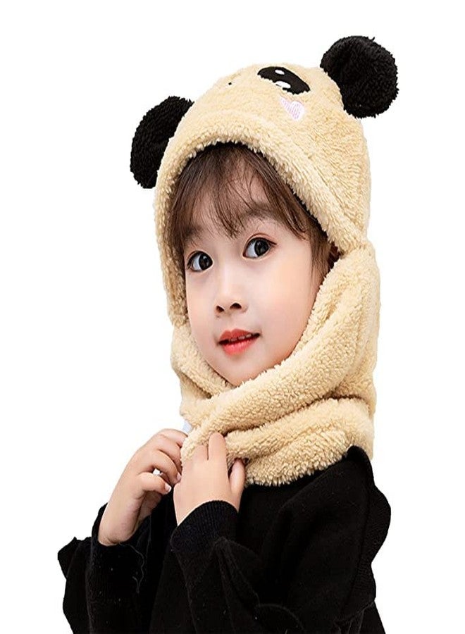 V3E Kids Boy's & Girl's Winter Fuzzy Plush Balaclava Hat Cartoon Panda Animal Thick Windproof Full Cover Earflap Hood Cap Neck Warmer Scarf (Beige)-(1-4 Year) - Image 1