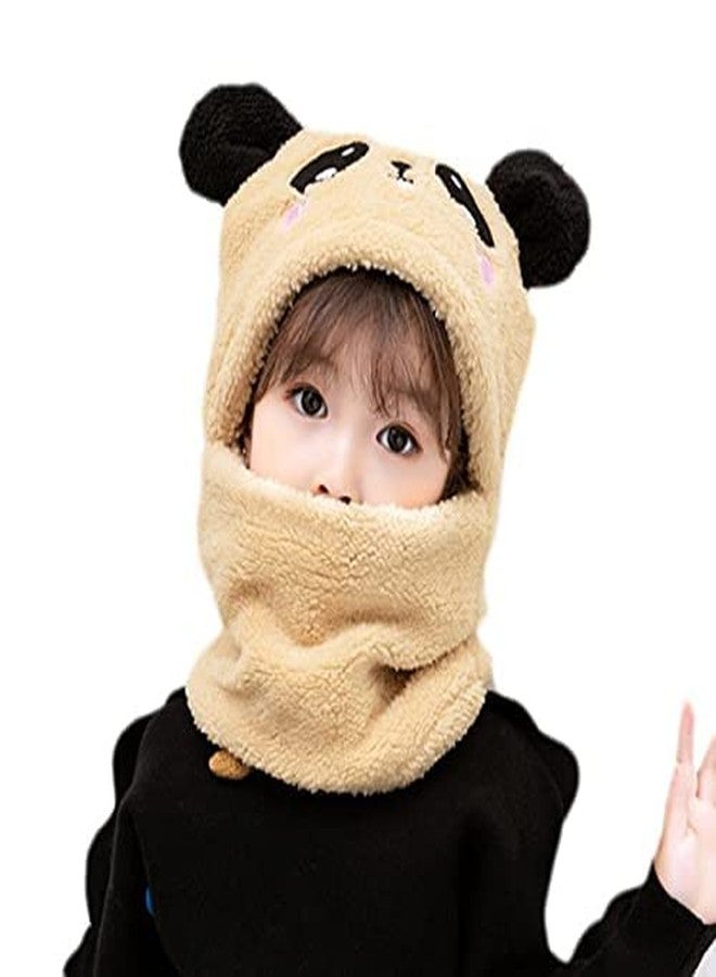 V3E Kids Boy's & Girl's Winter Fuzzy Plush Balaclava Hat Cartoon Panda Animal Thick Windproof Full Cover Earflap Hood Cap Neck Warmer Scarf (Beige)-(1-4 Year) - Image 3