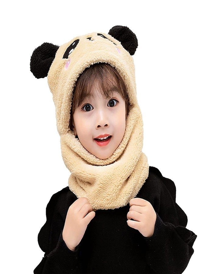 V3E Kids Boy's & Girl's Winter Fuzzy Plush Balaclava Hat Cartoon Panda Animal Thick Windproof Full Cover Earflap Hood Cap Neck Warmer Scarf (Beige)-(1-4 Year) - Image 2