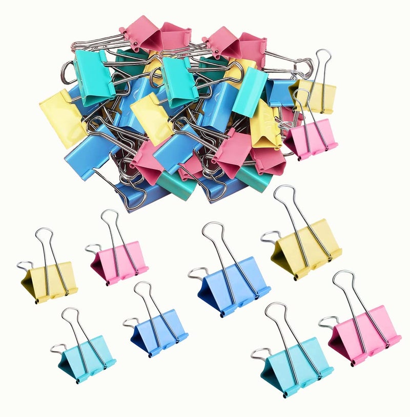 Aksiko 60pcs Colored Binder Clips Paper Clamps Assorted Size Small, Medium, Large Binder Paper Clips - Image 1