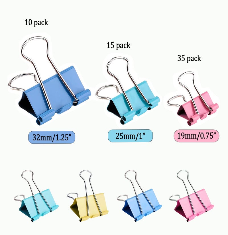 Aksiko 60pcs Colored Binder Clips Paper Clamps Assorted Size Small, Medium, Large Binder Paper Clips - Image 2