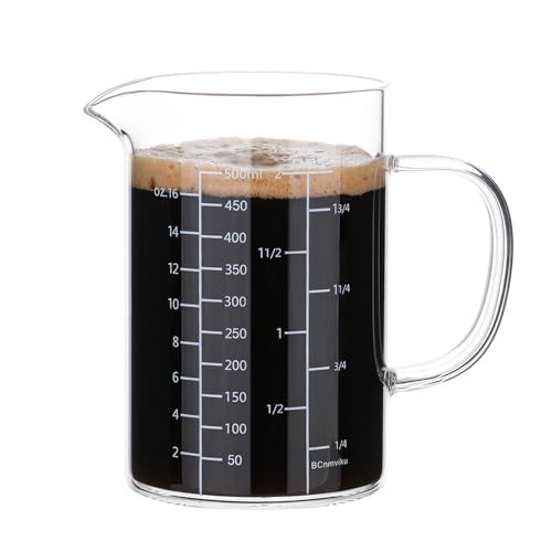BCnmviku 500ML 2 CUP Glass Measuring Cup With Handle, High Borosilicate Glass Three Scales (OZ, Cup, ML/CC for Kitchen or Restaurant Easy To Read - Image 1