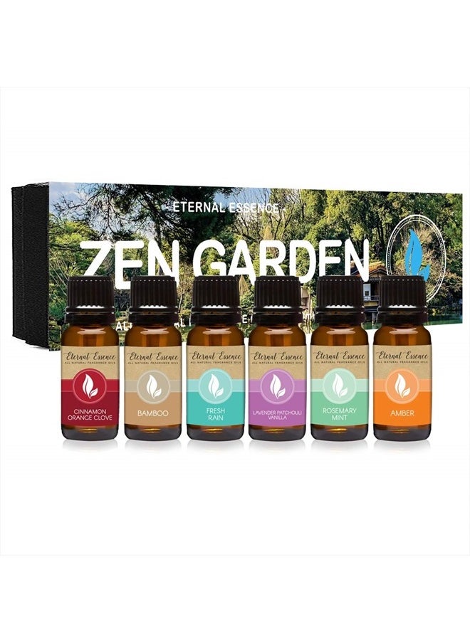 Eternal Essence Oils - Zen Garden - Gift Set of 6 All Natural Fragrance Oils - Cinnamon Orange Clove, Bamboo, Fresh Rain, Lavender Patchouli Vanilla, Rosemary Mint and Amber - 10ML - Image 1