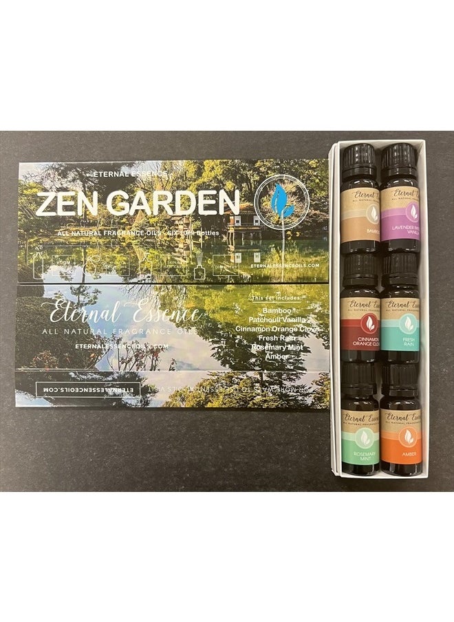 Eternal Essence Oils - Zen Garden - Gift Set of 6 All Natural Fragrance Oils - Cinnamon Orange Clove, Bamboo, Fresh Rain, Lavender Patchouli Vanilla, Rosemary Mint and Amber - 10ML - Image 1
