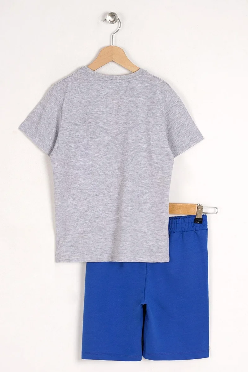 Zepkids Boy's Gray Colored Crew Neck Acr Wewe Printed Capri Set10