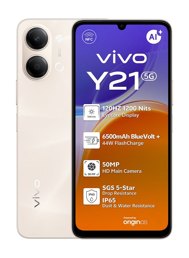 vivo Y21 AI 5G Dual SIM Gold 4GB RAM 128GB - Middle East Version - Image 1