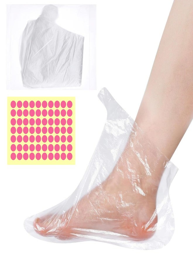 Mersenty 200 Pcs Disposable Foot Covers for Wax Therapy, Plastic Foot Mask Socks with Stickers, Pedicure Supplies for Cracked Heels - Image 1