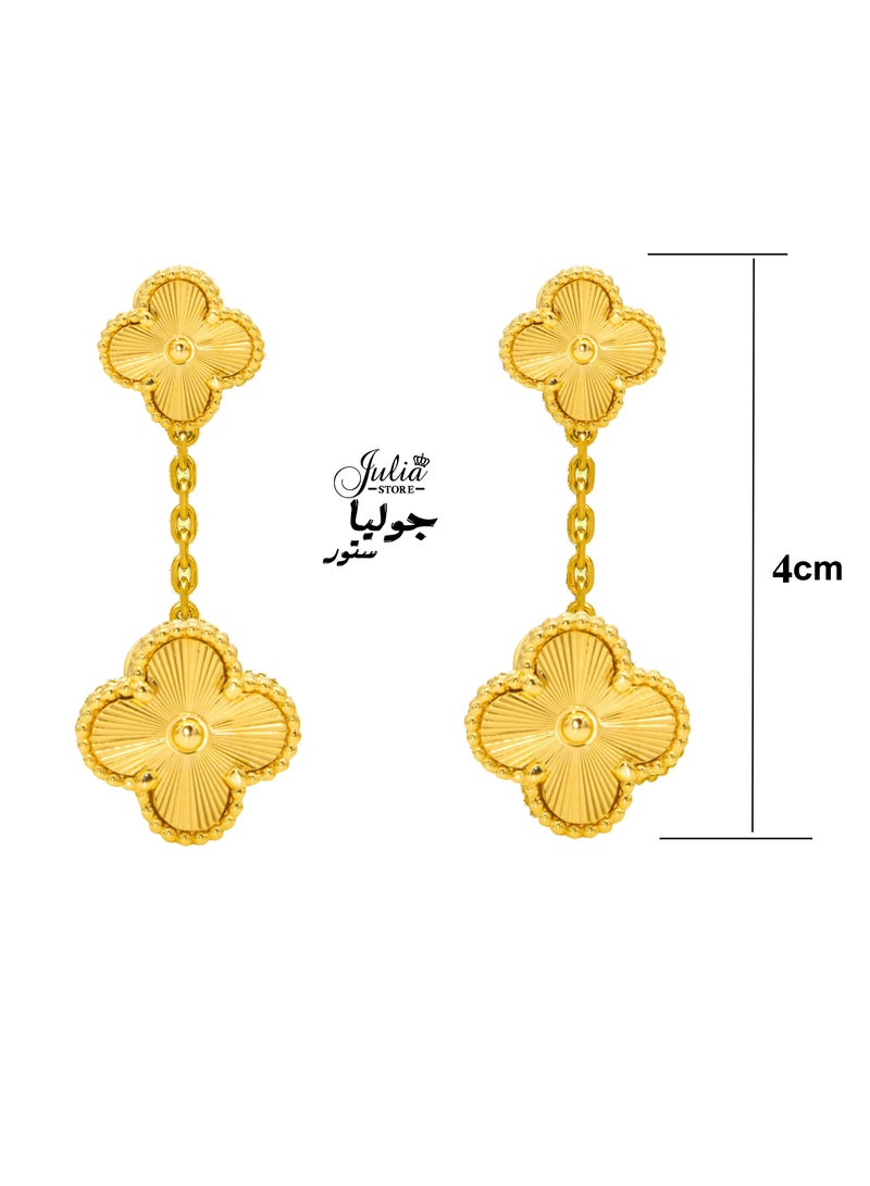 Julia Store 18K Gold Plated Stainless Steel Four Leaf Clover Lucky Trendy Love Drop Dangle Chain Earrings Jewelry Gift For Women Girls The Piece Of Art You Must Have  - Image 2