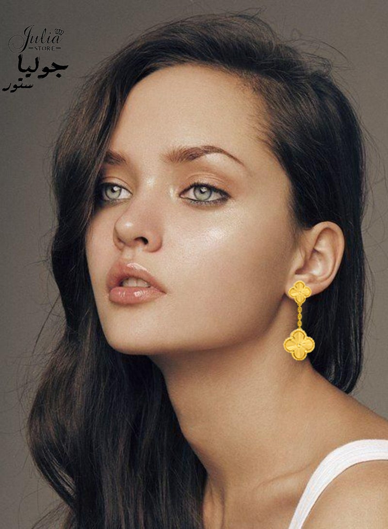 Julia Store 18K Gold Plated Stainless Steel Four Leaf Clover Lucky Trendy Love Drop Dangle Chain Earrings Jewelry Gift For Women Girls The Piece Of Art You Must Have  - Image 3