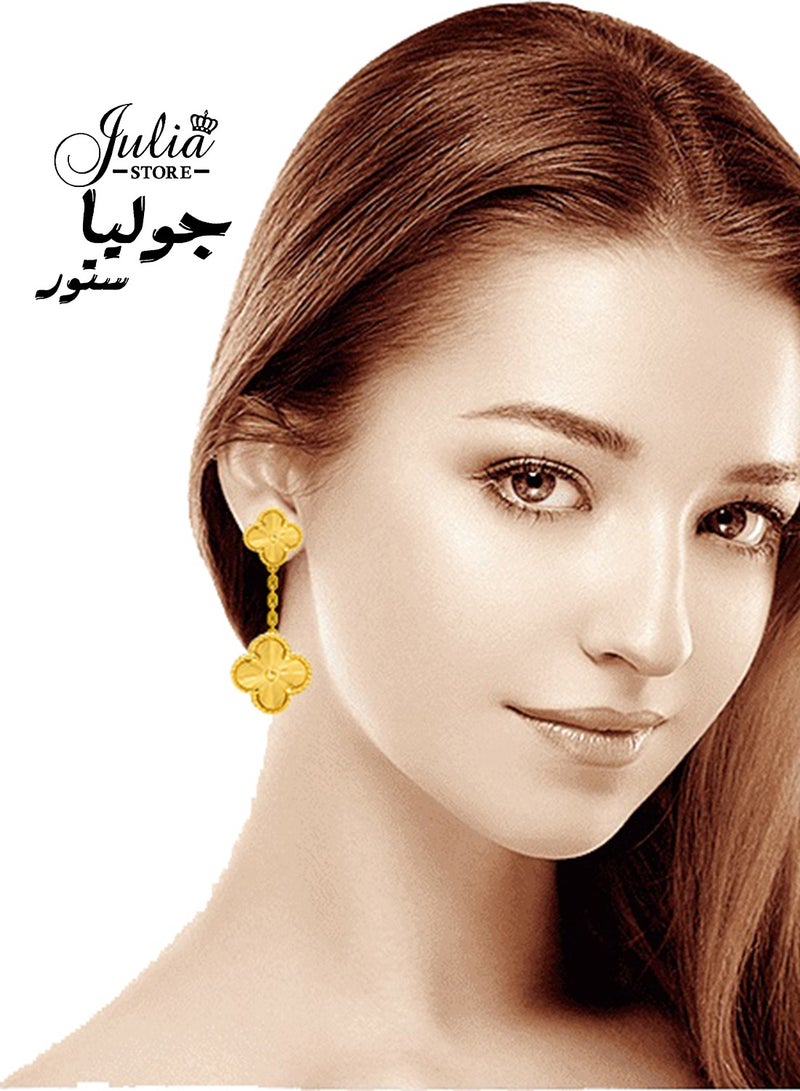 Julia Store 18K Gold Plated Stainless Steel Four Leaf Clover Lucky Trendy Love Drop Dangle Chain Earrings Jewelry Gift For Women Girls The Piece Of Art You Must Have  - Image 4