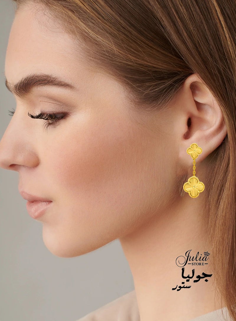 Julia Store 18K Gold Plated Stainless Steel Four Leaf Clover Lucky Trendy Love Drop Dangle Chain Earrings Jewelry Gift For Women Girls The Piece Of Art You Must Have  - Image 5