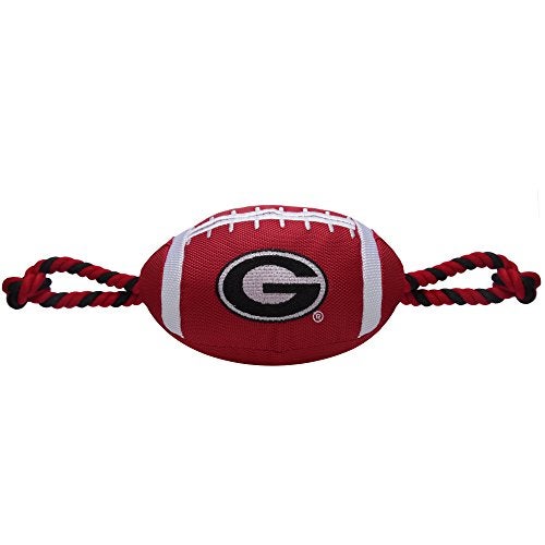 Pets First NCAA Georgia Bulldogs Football Dog Toy, Tough Quality Nylon Materials, Strong Pull Ropes, Inner Squeaker, Collegiate Team Color - Image 1