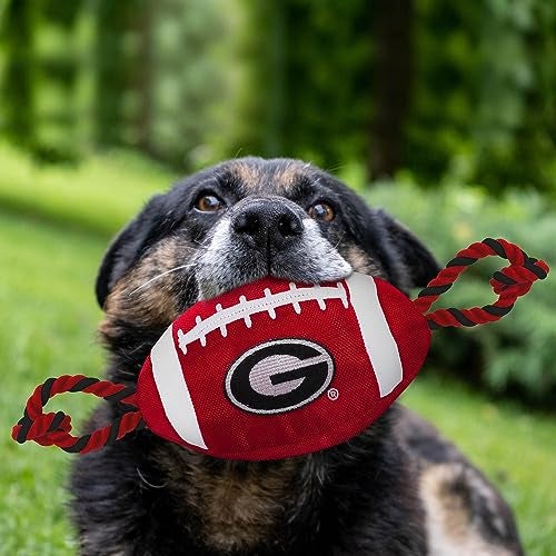 Pets First NCAA Georgia Bulldogs Football Dog Toy, Tough Quality Nylon Materials, Strong Pull Ropes, Inner Squeaker, Collegiate Team Color - Image 4