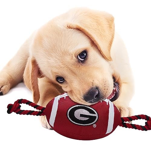 Pets First NCAA Georgia Bulldogs Football Dog Toy, Tough Quality Nylon Materials, Strong Pull Ropes, Inner Squeaker, Collegiate Team Color - Image 3