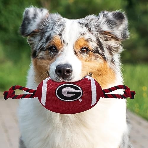 Pets First NCAA Georgia Bulldogs Football Dog Toy, Tough Quality Nylon Materials, Strong Pull Ropes, Inner Squeaker, Collegiate Team Color - Image 2
