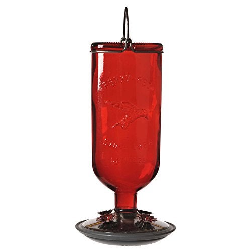 Perky-Pet 8109-2 Antique Glass Bottle Hummingbird Feeder-16-Ounce Capacity, Red - Image 1