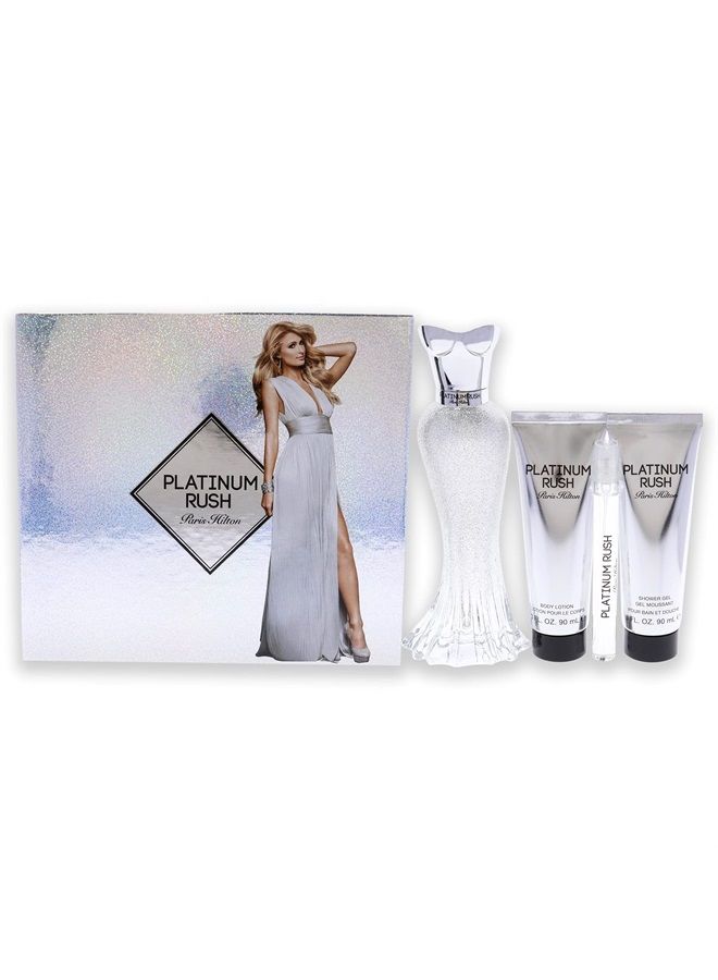 Paris Hilton Platinum Rush Women 4 Pc Gift Set 3.4 oz EDP Spray, 0.33oz EDP Spray, 3oz Body Lotion, 3oz Shower Gel - Image 1