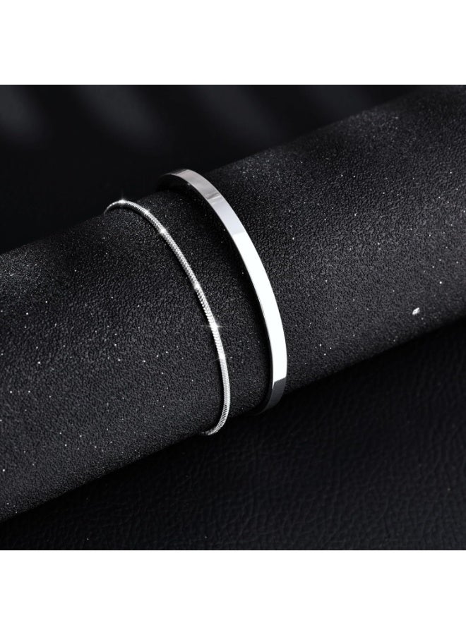 KASTWAVE Stackable Bracelets For Men, Silver Figaro Bracelets, Dainty 925 Sterling Silver/14K Gold Plated Cuff, Cuban Link Chain Bangle Bracelet Set, Mens Jewelry, Men'S - Image 4
