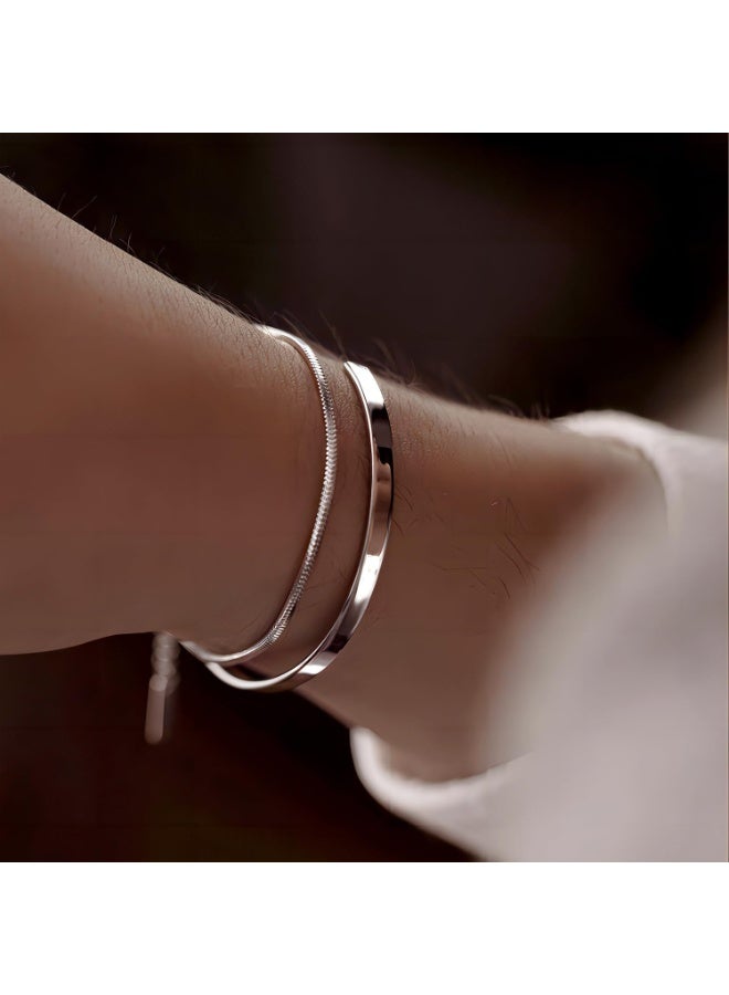 KASTWAVE Stackable Bracelets For Men, Silver Figaro Bracelets, Dainty 925 Sterling Silver/14K Gold Plated Cuff, Cuban Link Chain Bangle Bracelet Set, Mens Jewelry, Men'S - Image 2