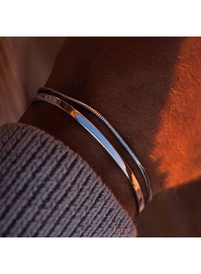 KASTWAVE Stackable Bracelets For Men, Silver Figaro Bracelets, Dainty 925 Sterling Silver/14K Gold Plated Cuff, Cuban Link Chain Bangle Bracelet Set, Mens Jewelry, Men'S - Image 5