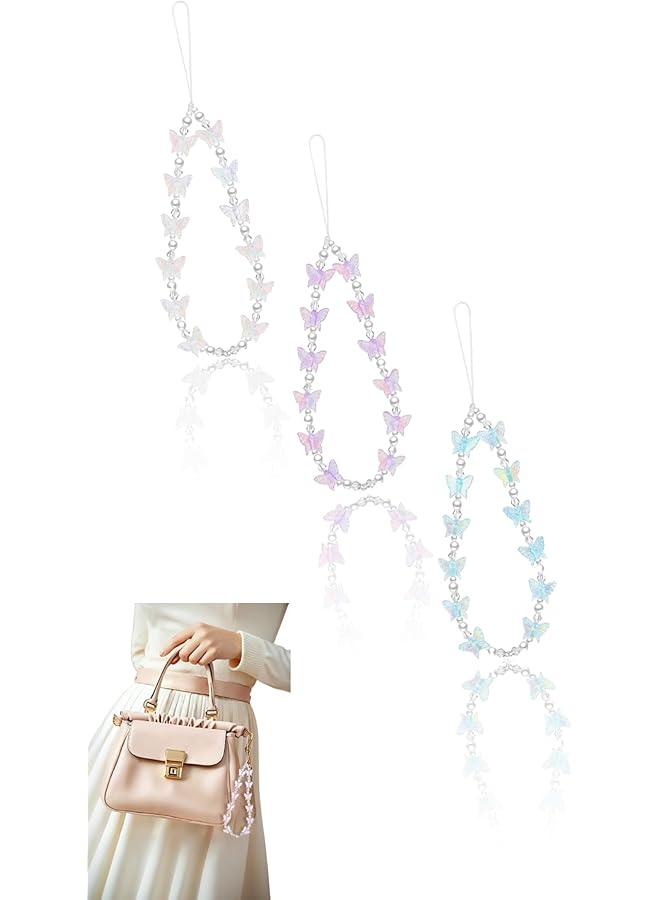 Green Tiger Butterfly Beaded Phone Charm Set, Cute Stationery Decor, Wrist Lanyards for Women Girls - Trendy Phone Accessories(3 PCS) - Image 1