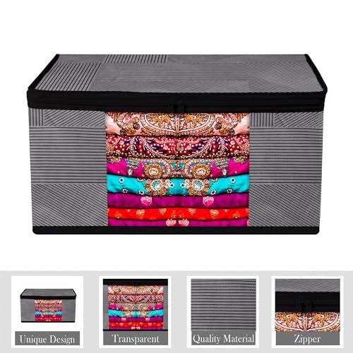 Kuber Industries Saree Cover & Blouse Cover Set | Zipper Closure Saree & Blouse Organizer Combo Set | 3 Pieces Blouse & 3 Pieces Saree Cover Set | Lining-Design | Set of 6 | Gray - Image 2