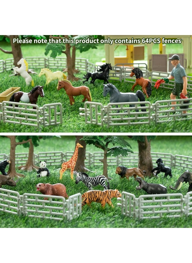 TOYMANY طقم ألعاب تويماني 64 قطعة سياج مصغر لحيوانات المزرعة - سياج بلاستيكي صغير للخيول لحظائر المزرعة تماثيل خيول للأطفال الصغار - Image 3