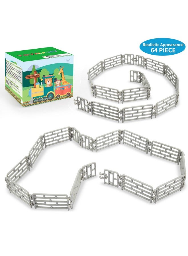 TOYMANY طقم ألعاب تويماني 64 قطعة سياج مصغر لحيوانات المزرعة - سياج بلاستيكي صغير للخيول لحظائر المزرعة تماثيل خيول للأطفال الصغار - Image 2